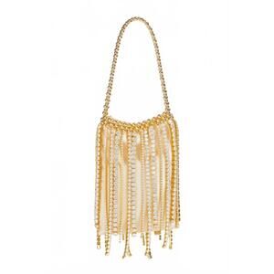 NEW VANINA women's etincelle fringed embellished woven tote in yellow & gold